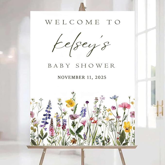 Editable Wildflower Baby Shower Welcome Sign, Personalized Boho Floral Baby Shower Sign, Spring Flowers Theme, Elegant Flower Decorations, Custom Name Signage for Boy or Girl #9