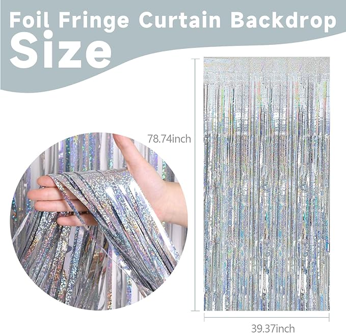 2 Pack Silver Birthday Decorations Silver Streamers Christmas Party Decorations Tinsel Backdrop Party Streamers Foil Fringe Curtains Shimmer Backdrop Bachelorette Wedding Christmas Door Decorations