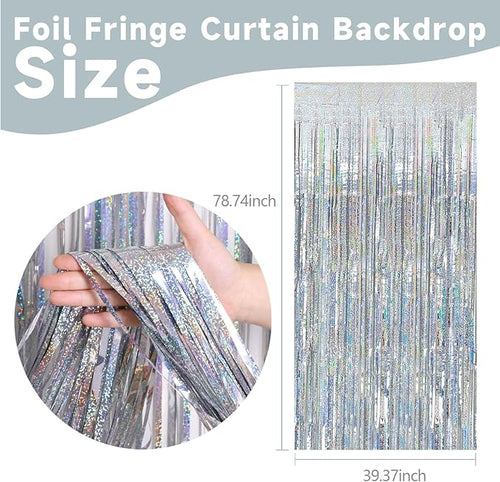 2 Pack Silver Birthday Decorations Silver Streamers Christmas Party Decorations Tinsel Backdrop Party Streamers Foil Fringe Curtains Shimmer Backdrop Bachelorette Wedding Christmas Door Decorations
