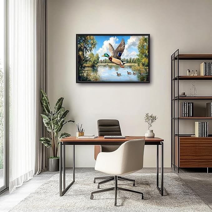 Farmhouse Duck Large Wall Art Framed Rustic Wall Decor for Living Room Lake Duck Hunting Pictures Oversized Canvas Print Painting Modern Extra Large Framed Artwork for Bedroom Office 36"x24"