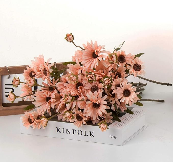 12pcs Gerbera Daisy Artificial Flowers 20 Inch Long Stem Artificial Daisy Mums for Home Décor Centerpiece Wedding Bridal Bouquet DIY(Purple)