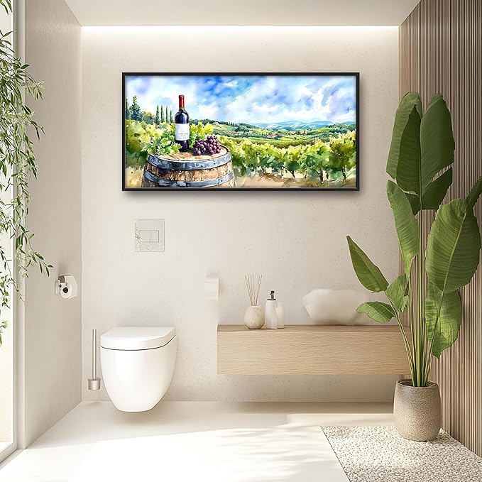 Vintage Red Wine Large Wall Art Framed Rustic Wall Decor for Living Room Country Grape Pictures Oversized Canvas Print Painting Modern Extra Large Framed Artwork for Bedroom Office Home Decor 60"x30"