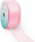 CT CRAFT LLC Sheer Organza Wired Ribbon 2.5" x 50Yards Pink for Wedding Chair Bow Flora Bouquet Gift Wrapping Christmas Tree Home Decor Wreath