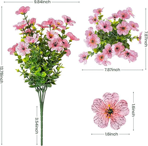 20 Bundles Artificial Flowers for Outdoor Fake Plants for Spring Decoration,Faux Eucalyptus Flowers for Planter UV Resistant Lifelike for Home Porch Garden（Pink）