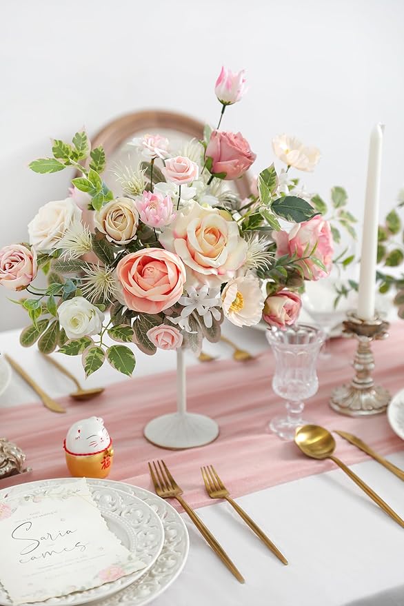 Pink Artificial Flowers Combo Set Fake Flower Leaf Box with Stemst for DIY Wedding Bridal Bouquet, Centerpieces, Home Decor, Floral Arrangement Decor