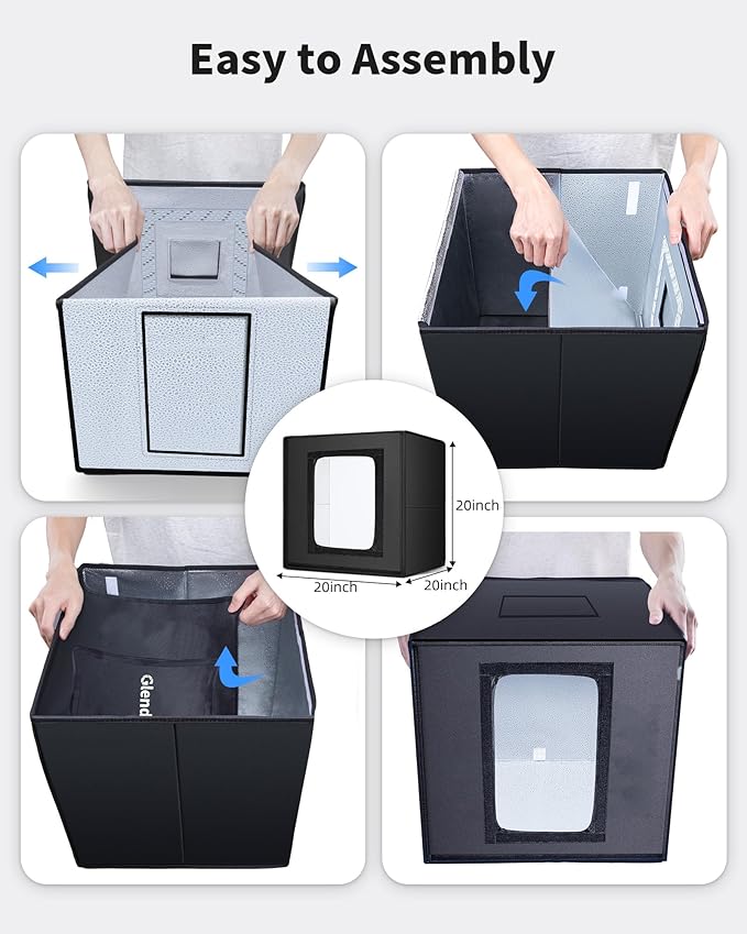 Glendan Light Box Photography: 20x20 inch Photo Studio Light Box with 240 LED Dimmable LED Lights - Folding Photo Box with 12 Color Backdrops for Jewelry Food Electronics Product Photography