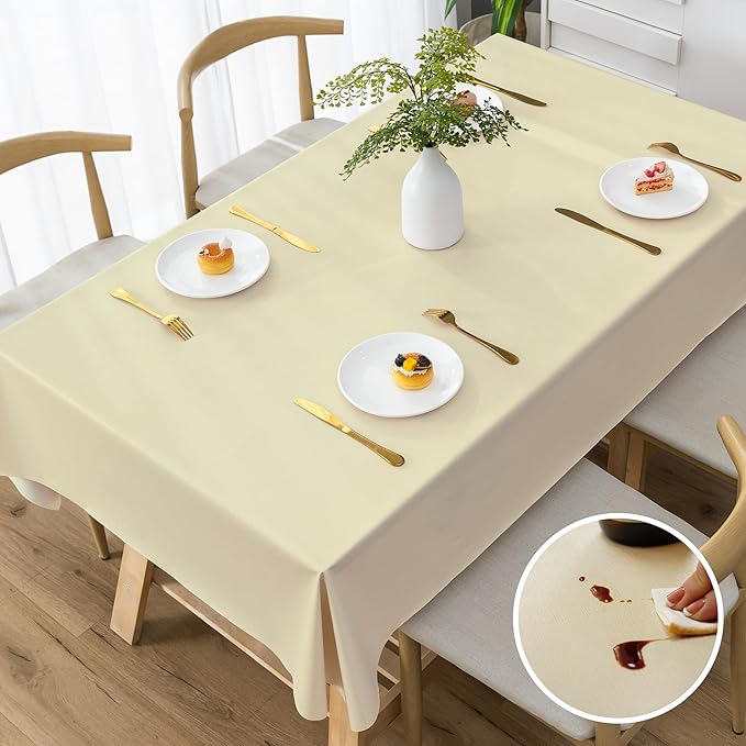 Rectangle Table Cloth,100% Waterproof Tablecloth Oil Proof Spill Proof Vinyl Table Cloth, Wipe Clean Plastic Table Cover for Dining, Camping, Indoor and Outdoor 54" x 120",Beige