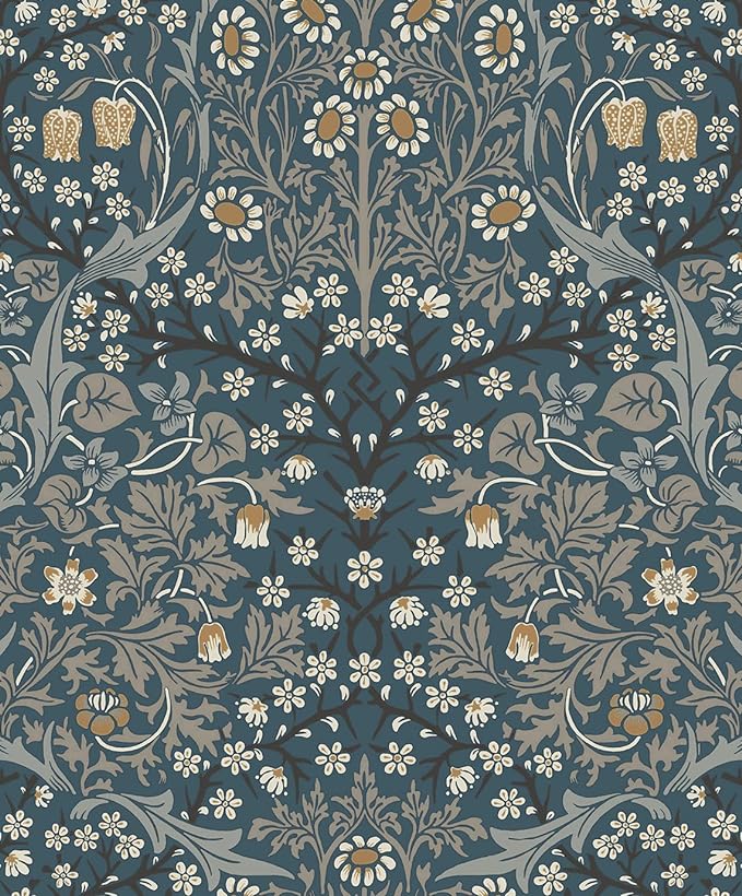 NextWall Seabrook Designs Victorian Garden Floral Vintage Prepasted Wallpaper (Aegean Blue & Warm Stone)
