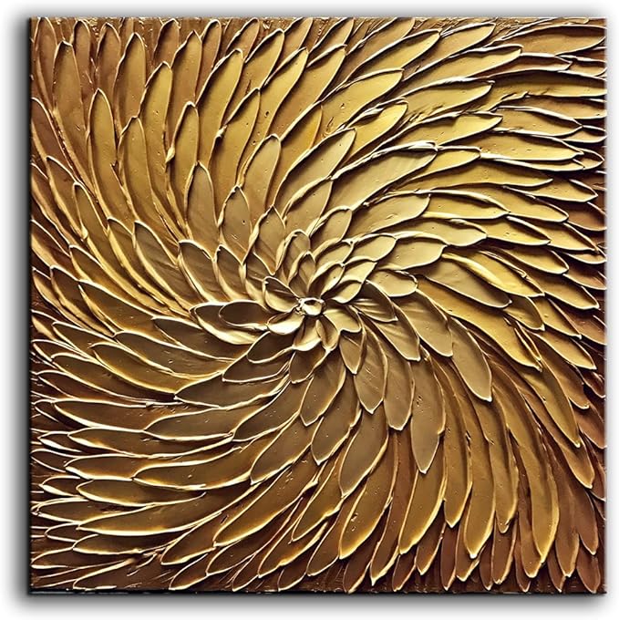 Abstract Art Oil Paintings on Canvas metal golden Gradient color Abstract Artwork Modern Home Decor Canvas Wall Art Ready to Hang for Living Room Bedroom 24x24inch