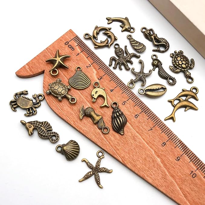 WOCRAFT 60pcs Antique Bronze Ocean Bracelet Charms for Jewelry Making Sets DIY Necklace Bracelet Keychain Crafting Charms Kit Craft Supplies (SN883)