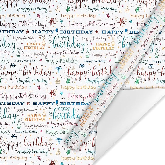 Current Happy Birthday Script Jumbo Rolled Gift Wrap - Premium Semi-Gloss 23-Inch x 32-Foot Wrapping Paper Roll, 61 Square Feet Total