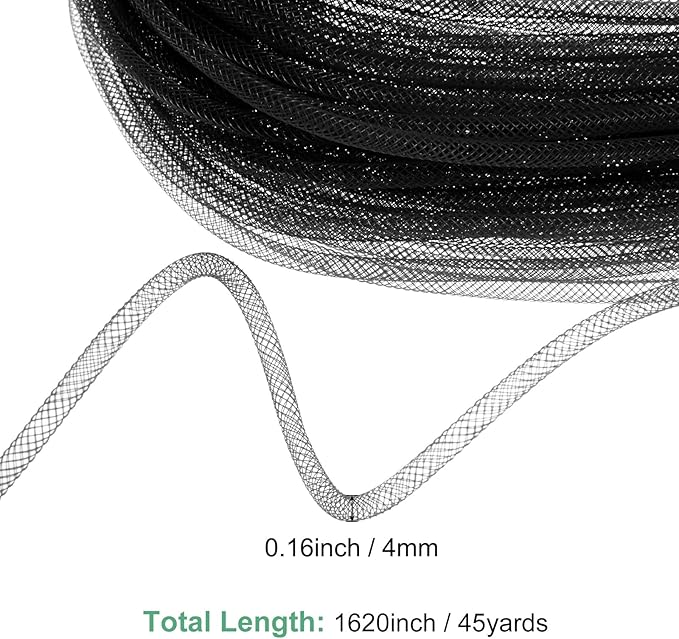 Mesh Tube Ribbon 45 Yards, 4mm Elastic Fabric Ribbons Mesh Tubing for Crafts/Gift Wrapping/Flower Bouquets/Wedding/Birthday/Holiday/Wreaths Christmas/Decoration[Black]