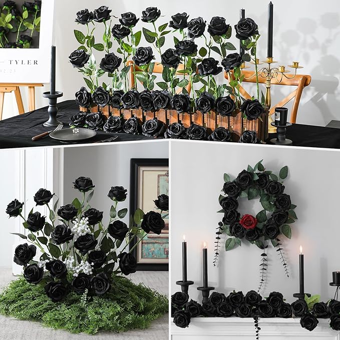 Luyue 10PCS Artificial Roses Flower with Stems Slik Fake Flowers Bouquet Realistic Long Stem Faux Rose for Valentines Day Wedding Home Decor