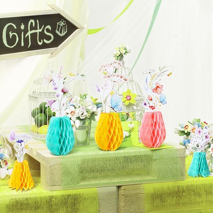 12 Pcs Wildflowers Honeycomb Centerpieces Flower Birthday Party Decoration Floral Honeycomb Spring Summer Theme Table Centerpieces Decorations for Little Wildflower Baby Shower Supplies