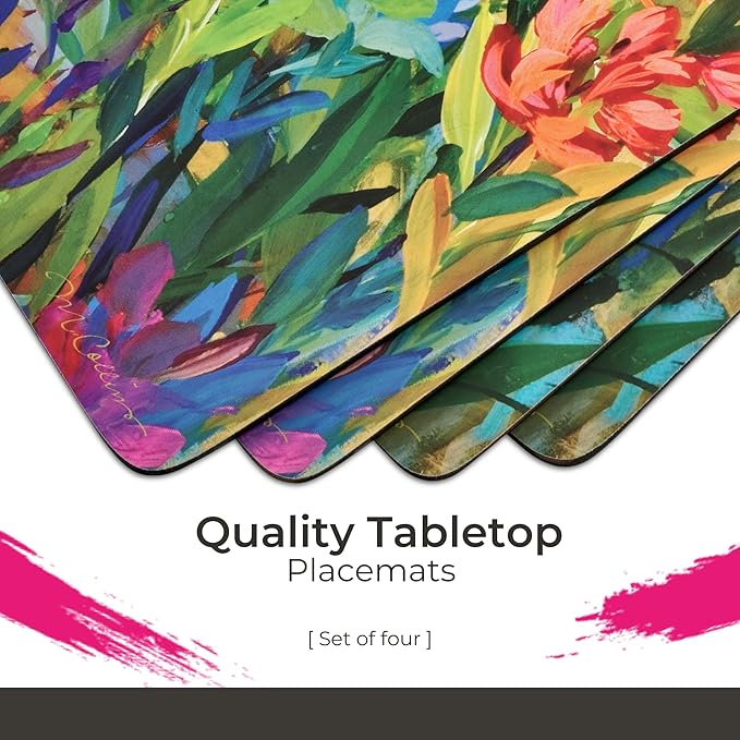 Pimpernel Floral Collection Dining Set – (15.7" x 11.7") Placemats & Coasters Featuring Colorful Botanical Art Prints, Heat & Stain Resistant Cork-Backed Boards with Lacquer Surface Protection