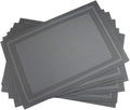 Gugrida Placemats Set of 6 Plaid Checkered Silver Grey PVC Placemat for Dining Table Durable Woven Vinyl Stain tablemats 18"X12"