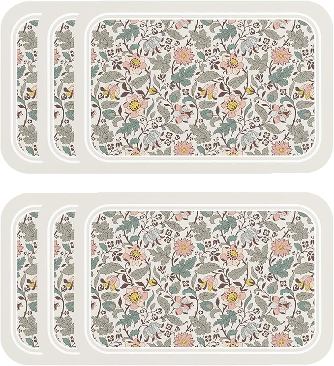 ISAENNE French Floral Rectangle PVC Placemats Set of 6, Waterproof and Heat-Resistant Place Mat,Decoration for Kitchen, Dining, Party,Holiday, New Year,12"*17"