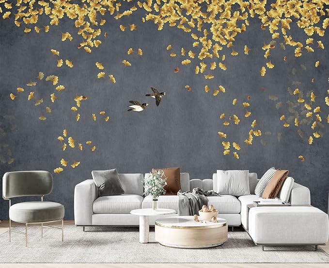 Ginkgo Leaf Flower Bird Wall Mural Wallpaper for Bedroom 178" x 117"