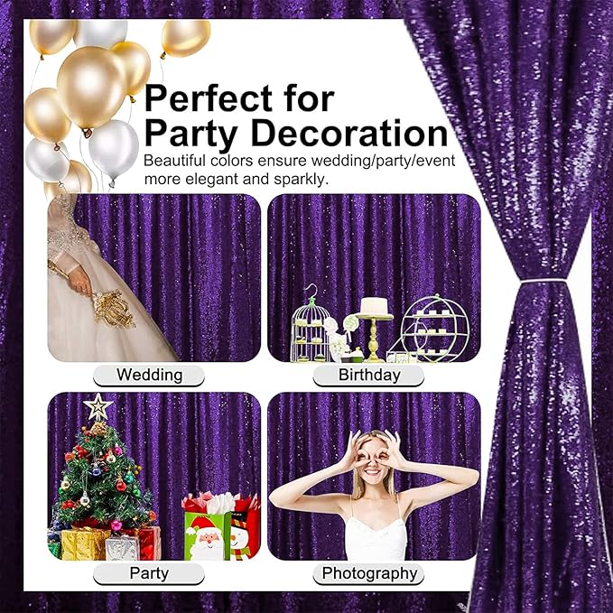 Purple Sequin Backdrop Curtains 4FTx8FT 2 Panels Purple Sequin Curtains for Parties Glitter Backdrop Photo Background for Wedding Baby Shower