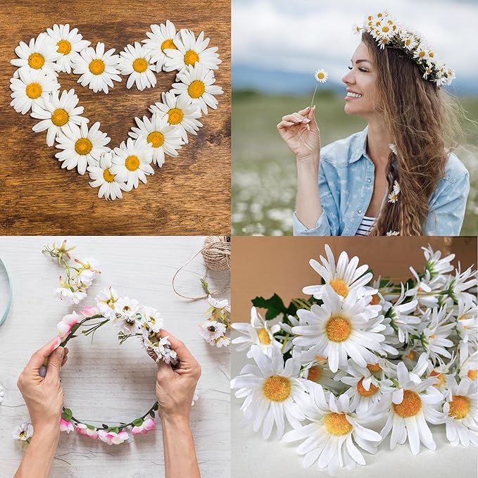 5 Bunches 16 inch - Realistic White Artificial Silk Daisy, Faux Wildflowers Bouquets with Stems for DIY Flower Arrangement Home Garden Wedding Decoration
