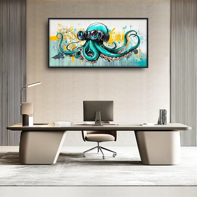 Ocean Octopus Large Wall Art Nautical Pictures Wall Decor Green Canvas Octopus Print Painting Modern Artwork Home Decoration for Living Room Bathroom Bedroom Office Framed 60"x30"