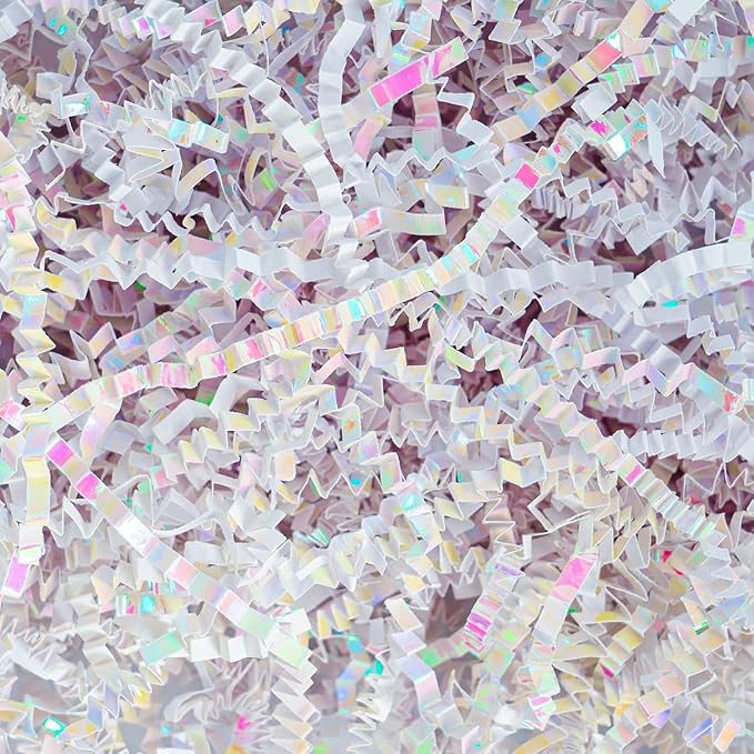 Uptotop 2 LB Supply Crinkle Cut Paper Shred Filler for Gift Wrapping Basket Filling, Birthday, Christmas, Thanksgiving, Wedding, Mother's Day, Diamond White