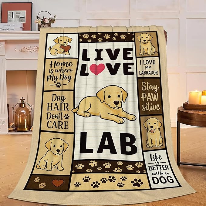 Labrador Retriever Blanket Cute Dog Throw Blanket Love Lab Puppy Soft Cozy Fleece Fuzzy Stuffed Plush Flannel Animal Gifts for Girls Women Boys Kids Adults 60"X80"