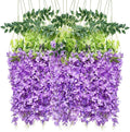Artificial Flowers Hanging Flowers, Fake Wisteria Flower Garland Silk Vines Rattan String Decor for Home Wedding Arch Wall Garden Greenery Bedroom Outdoor Office Party Decoration (12, Light Purple)