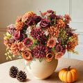 Homsunny Artificial Fake Fall Flowers Centerpieces for Table Decoration, 4 Pcs Faux Silk Flower Arrangements with Mums Chrysanthemum Rose Daisy Floral Bouquets for Home Wedding Party Autumn Decor