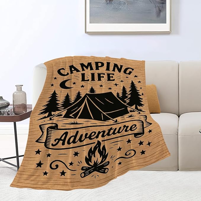 Camping Blanket Camper Throw Blanket Soft Cozy Fleece Fuzzy Stuffed Plush Flannel Gifts for Girls Women Boys Kids Adults 40''x50''
