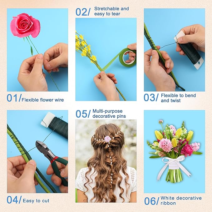 161 PCS DIY Wrist Corsage Making Kit with 5P Wrist Corsage Bracelets, Floral Wire and Cutter, Floral Tape, Pin, Ribbon for Wedding Party Boutonniere Supplies