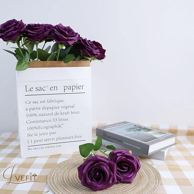 Artificial Rose Flower Plum Flowers Silk Flowers 12 pcs with Long Stem Silk Roses Bouquet for Wedding Bridal Shower Party Home Decoration