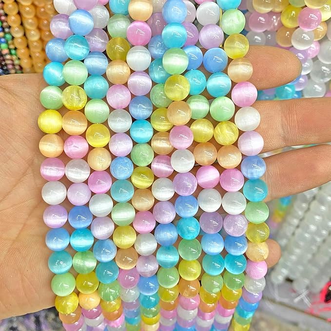 160PCS 4MM Colorful Selenite Gypsum Stone Crystal Beads for Jewelry Making DIY Bracelet 2 Strands