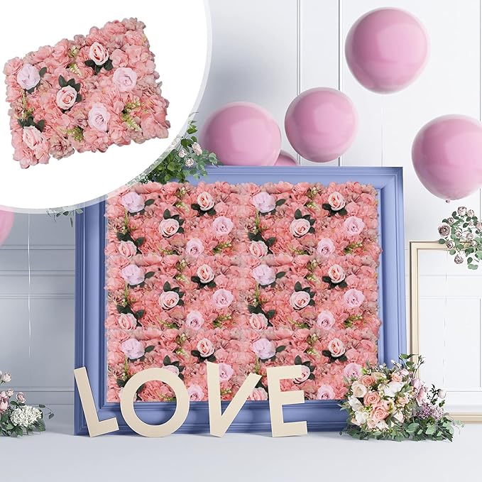 LOYALHEARTDY 12 Pack Artificial Flower Wall Panels 24" x 16" Flower Wall Panel Wall Backdrop Faux Hydrangea and Rose Flower Backdrop Panels for Flower Wall Decor Wedding Party Event Decoration