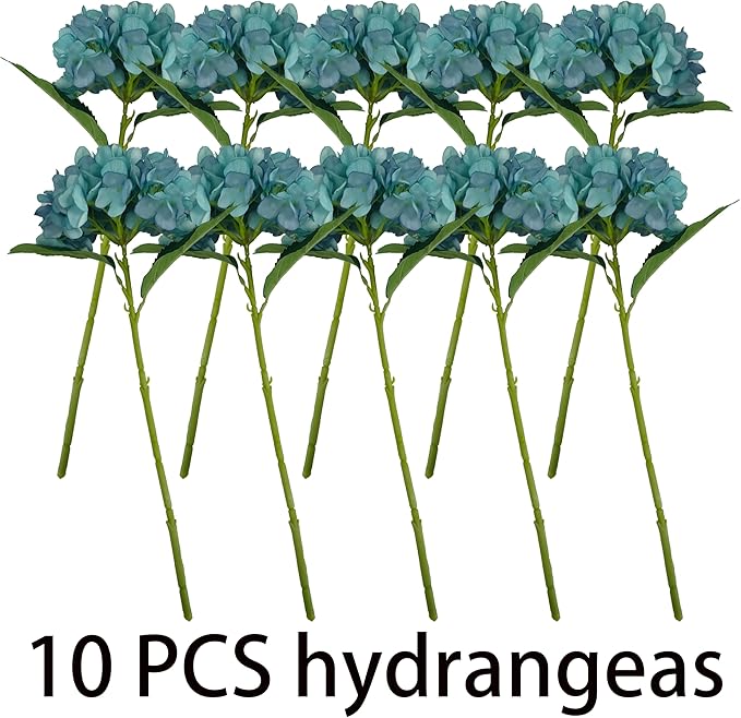 Blue Hydrangea Artificial Flowers,10 Pcs Faux Blue Hydrangea Flowers,Artificial Hydrangeas Flowers with Stems,Fake Hydrangeas,Silk Hydrangeas Flowers with Stems for Home Decor