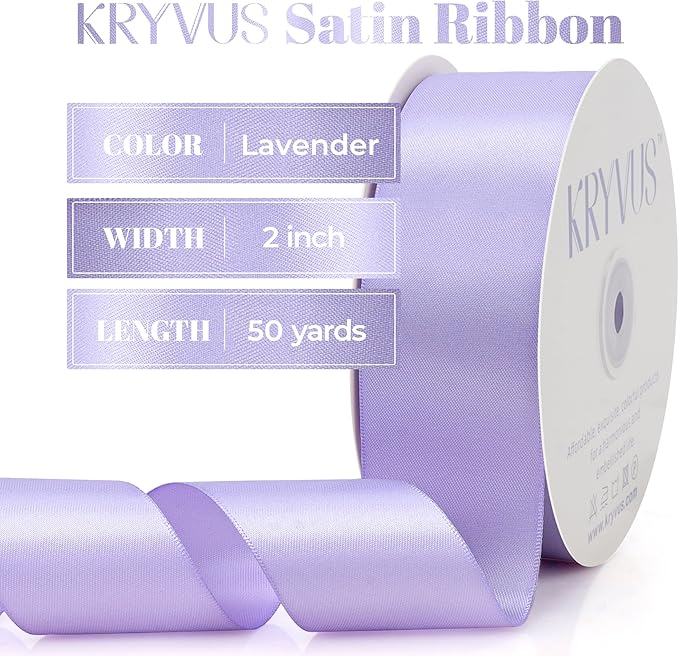 Lavender Satin Ribbon, Double Faced 2 Inch X 50 Yards Lavender Ribbon, Premium Satin Ribbon for Gift Wrapping, Crafts, Hair Bow Making, Sewing, Flower Bouquet, Wedding Party Decor