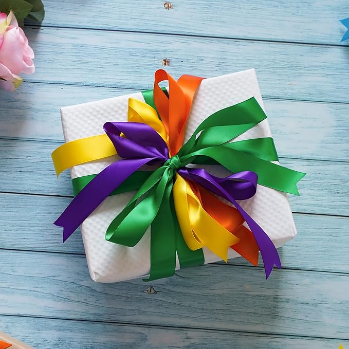 HUIHUANG Rainbow Satin Ribbon Set - 1 Inch x 30 Yards, Thin Satin Ribbon for Crafts, Bows, Gift Wrapping, Wedding Decoration and DIY Handmade