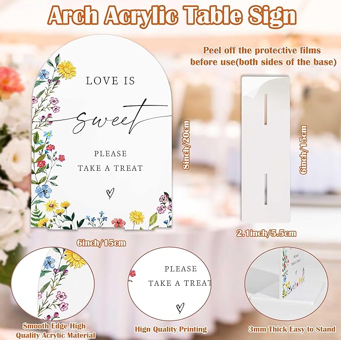 Acrylic Wedding Signs Love is Sweet Sign for Reception, 6x8" Floral Themed Arch Acrylic Dessert Table Decor, Love Is In Bloom & Baby In Bloom Decorations for Baby Shower Bridal Shower Engagement