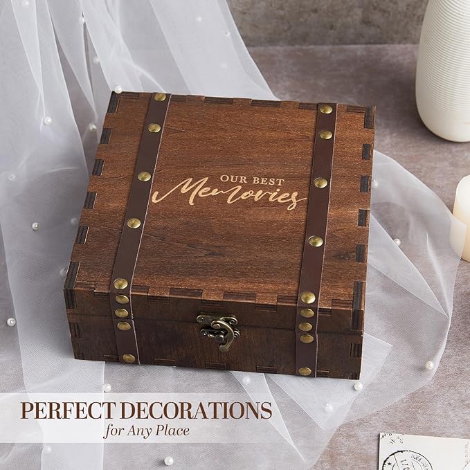 AW BRIDAL Wedding Memory Box for Keepsakes, Wooden Keepsake Boxes with Lid for Storage and Decorative, Wedding Gifts for Bride and Groom, Bridal Shower Gifts for Bride, Engagement Gift for Couples