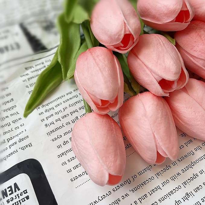 UKELER 24 Pcs Artificial Tulip Flowers Dark Pink Real Touch PU Tulip Flowers for Floral Arrangement Centerpiece Wedding Bouquet Table Decoration Birthday Mother Gift
