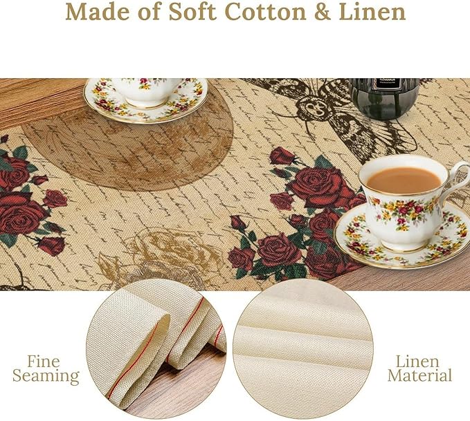 Gothic Floral Table Runner, Retro Dark Skull Moth Vintage Flower Halloween Day of Death Witchy Coffee Table Center Decor for Home Kitchen Dining Patio Holiday Party Table Decorations 13x36 inches