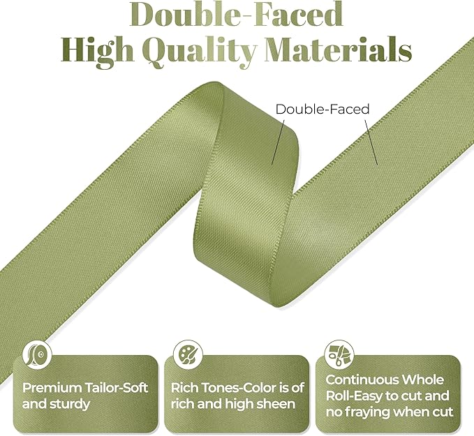 Moss Green Polyester Satin Ribbon, Double Faced 7/8 Inch X 25 Yards, Premium Satin Ribbon for Gift Wrapping, Crafts, Hair Bow Making, Sewing, Flower Bouquet, Wedding Party Decor