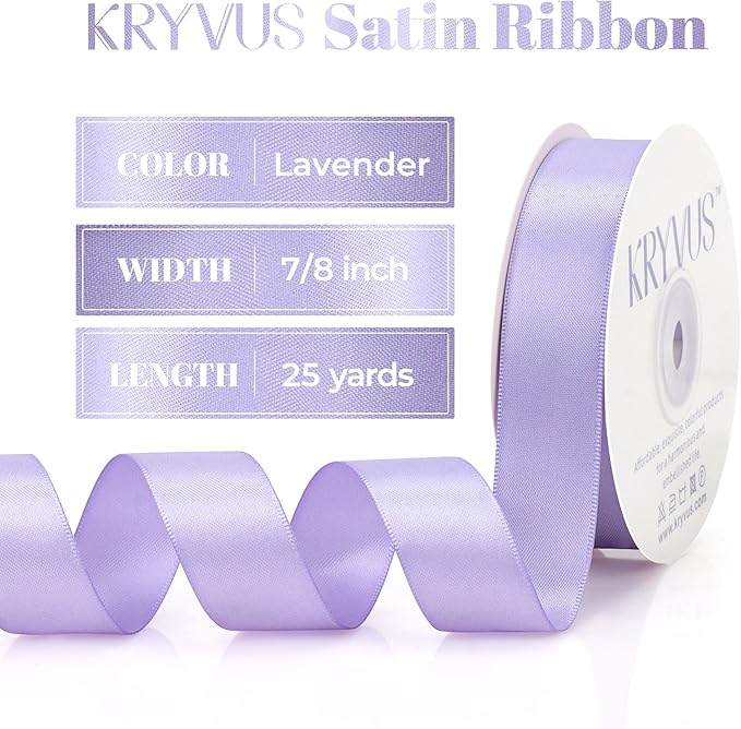 Lavender Satin Ribbon, Double Faced 7/8 Inch X 25 Yards Lavender Ribbon, Premium Satin Ribbons for Gift Wrapping, Crafts, Hair Bow Making, Sewing, Flower Bouquet, Wedding Party Decor