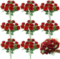 8 Pack Rose Artificial Flowers Bouquet, 10 Small Silk Rose Heads Per Pack, Fake Roses Bunches for Wedding Table Centerpieces Bridal Bouquet Mother's Day Valentine's Day Home Decor, Red