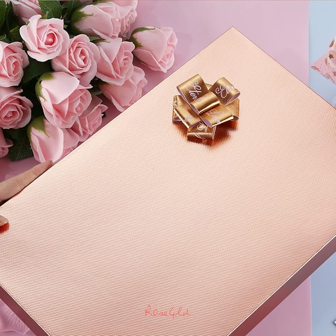 ROSEGLD 6 Extra Large Gift Boxes with Lids - 17x11x2.5 Inches, Rose Gold Gift Wrap Boxes with Grain Texture for Clothes & Apparel