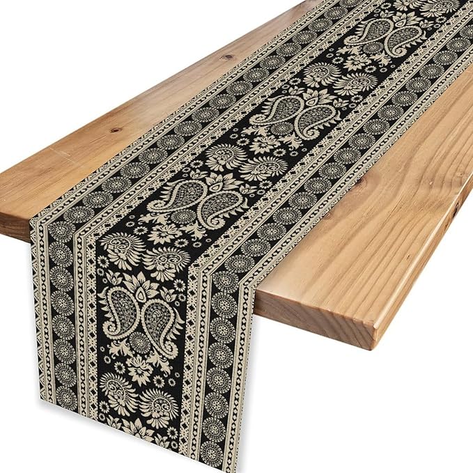 Vintage Paisley Table Runner, Retro Damask Vintage Boho Farmhouse Rustic Table Center Decor for Home Kitchen Dining Patio Holiday Party Indoor Outdoor Table Decorations 13x90 inch