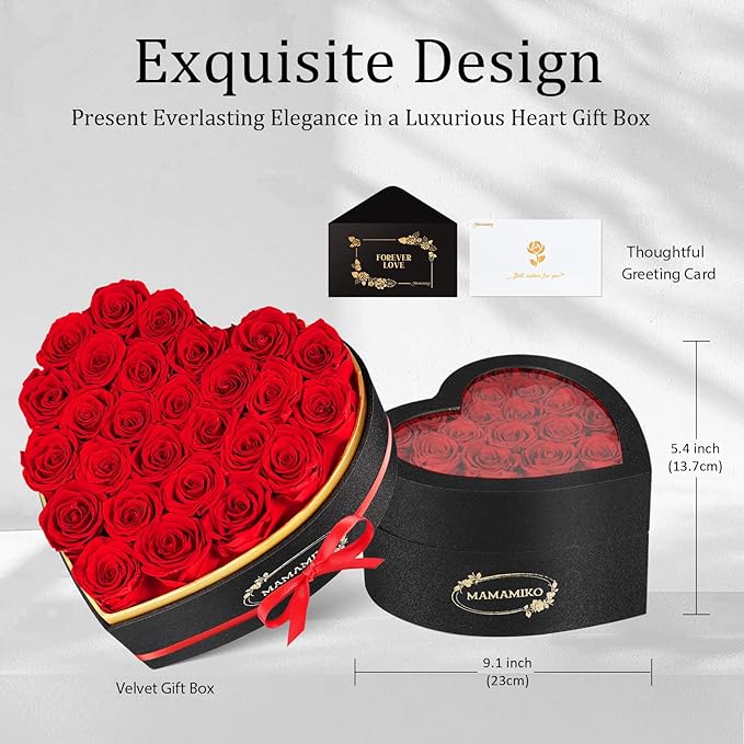 27 Preserved Roses in Heart Shape Gift Box for Her - Forever Flowers for Delivery, Eternal Rose Mothers Gifts for Mom, Wife Anniversary Birthday Gifts for Women, Red
