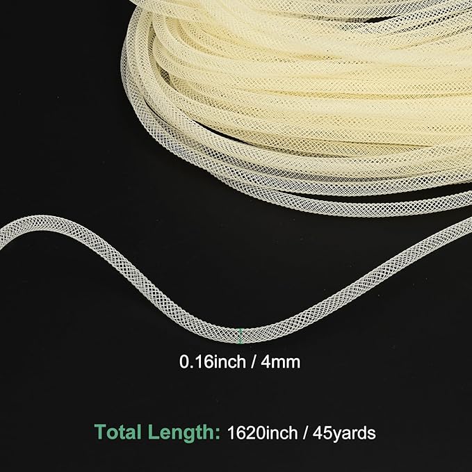 Mesh Tube Ribbon 45 Yards, 4mm Elastic Fabric Ribbons Mesh Tubing for Crafts/Gift Wrapping/Flower Bouquets/Wedding/Birthday/Holiday/Wreaths Christmas/Decoration[Cream Yellow]