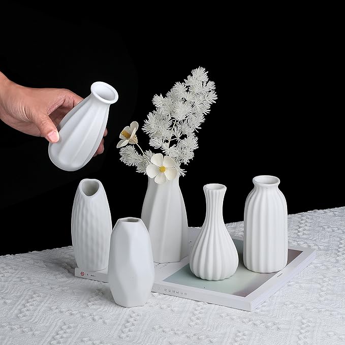 Set of 16 White Bud Vases for Flowers, Japandi Small Vases in Bulk for Centerpieces, Boho Mini Vases for Wedding Decorations, Living Room and Bedroom Decor, Arts and Crafts for Gifts