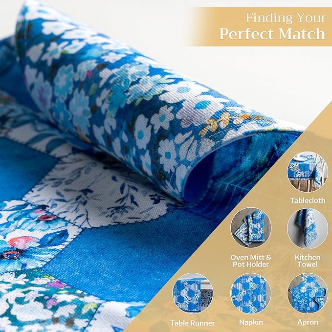 Maison d' Hermine Placemats Set of 4 100% Cotton Washable Cloth Place Mats, Reusable Table Mats for Kitchen Dining Decoration, Party, Wedding, Restaurant Spring/Summer (Summer Blues, 13" x 19")